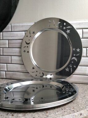 Set of 4 Cosmic Metal Charger Plates / Trays (C)